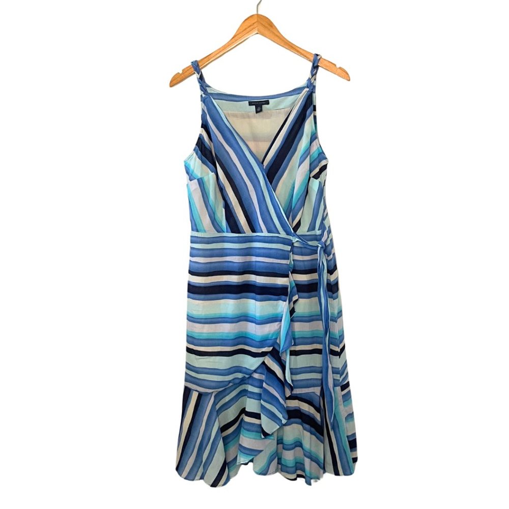 TOMMY HILFIGER Wrap Sundress with Ruffled Hem (Blue, Black White print)